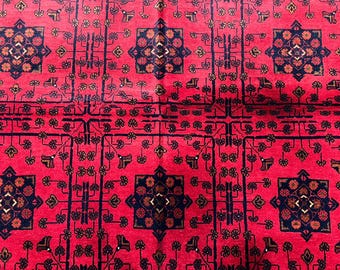 Wool Rug 5x7 | 6'10" x 4'12" ft Afghan Beljik Area Rug, Red Navy Medallion