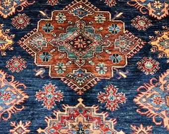 7 x 10 ft KAZAK Afghan quilted, southwestern rug, turkish rug, area rugs, medallion era rug, afghan rugs, fringe rug, midcentury rug, bokhara
