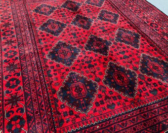 Fine quality soft woollen rug, Flash Sale - Afghan Handmade | midcentury rug, Khamyab red rug, 6x8 ft rug, cute rug, kitchen rug