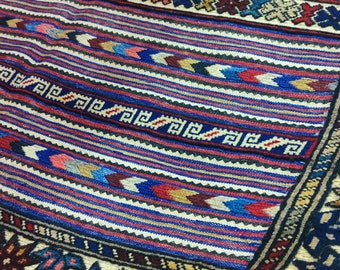 Barjasta Afghan kilim rug, Bidsize tribal Kilim rug, nomadic Afghan Tribal mushwani kilim rug, 100% wool nomadic kilim rug