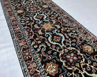 Persian Design Afghan Ziegler Runner Rug 2.7x9.6 ft, Hand-Knotted Wool Carpet, Vegetable Dye Hallway Rug, Durable Nomadic Tribal Handmade