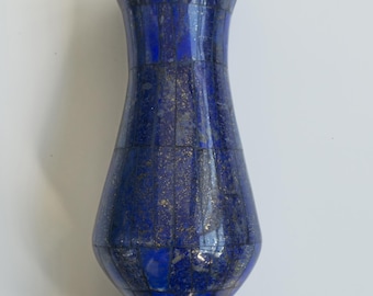 Handmade Patchwork Lapis Lazuli Vase, Afghan Blue Stone Vase 16.5 x 7 cm, Natural Gemstone Inlay Home Decor, Unique Persian Style Gift