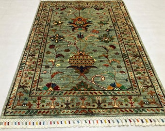 3'8x2'6 Mamluk Afghan Rug Handmade Rug | Turkey rug, Heriz rug, Berber carpet, Wool and silk blend rugs, Sisal rugs, Contemporary fabric art