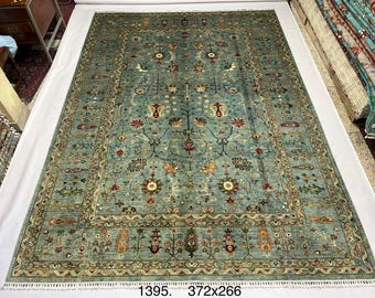 Handmade 13x10 Feet Ghazni Afghan Rug, Persian Designed For Living Room | Wool Area Oriental Carpet, Maroon Colored