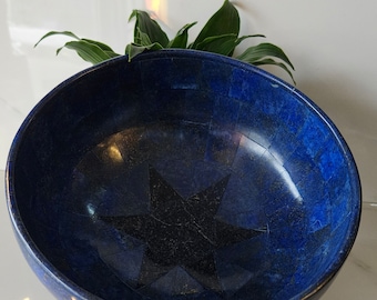 Hand Crafted Lapis Lazuli Bowl Ovel Shape Stunning Royal Blue Color Handmade bowl from Badakhshsan Afghanistan