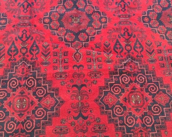 7x10 Red handmade oriental rug / geometrical bedroom / khalmohammadi rug / Afghan Red Rug / Decor Rug / Floor Rug / Persian Rug / Wool Rug