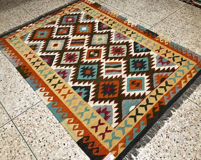 5x7 afghan kilim, hooked rugs large, small rug, indoor rug, housewarming gift, navajo rug, colorful rug, wool rug, area rugs, surya rugs