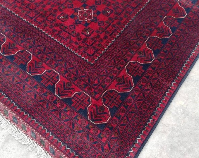 8x12 Ft Khamyab High-quality floor rug, Big size rug, Bokhara Turkmen rug, Red Persian decor rug, Soft Woolen Living room rug, Afghan Rug