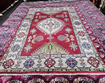 Kazak Rug 3'5X4'11 Ft Afghan Caucasian Rug | Area Rug Large | Vintage Rug | Afghan rug | Persian rugs | Turkmen rug | Kilim rugs