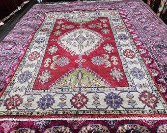 Kazak Rug 3'5X4'11 Ft Afghan Caucasian Rug | Area Rug Large | Vintage Rug | Afghan rug | Persian rugs | Turkmen rug | kilim rugs