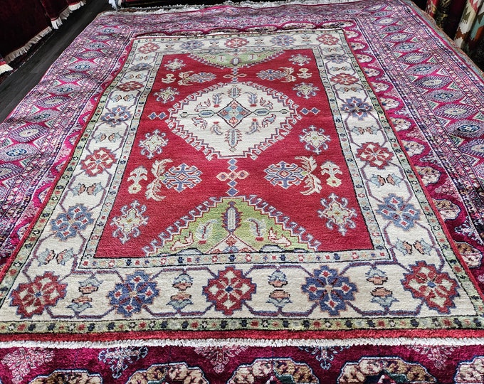 Kazak Rug 3'5X4'11 Ft Afghan Caucasian Rug | Area Rug Large | Vintage Rug | Afghan rug | Persian rugs | Turkmen rug | Kilim rugs