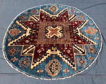 6 feet Diameter Afghan Chobi Rug, Circle Circular Round rug, Area rug, Dusty rose rug, Cute rug, Afghan rugs, Nursery decor, Home decor rug