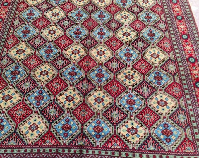 8x11 ft merinos afghan large rug, well-made soft geometric hand-knotted rug, handmade rug, large rug,bohemian rug, wool rug, red rug