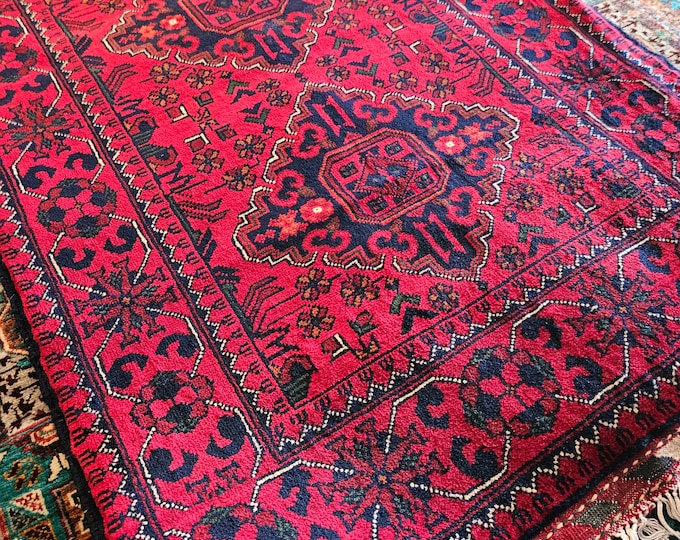 3x4 Small Handmade Afghan Rug, vintage rug, abstract rug, washable, vintage carpet, rustic decor, moss rug, traditional rug, eco-friendly