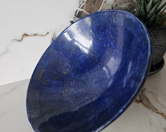 Hand Crafted Lapis Lazuli Bowl Ovel Shape Stunning Royal Blue Color Handmade bowl from Badakhshsan Afghanistan