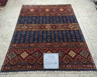 6x8 Feet Afghan Turkman Tribal Handmade Rug, 100% Wool