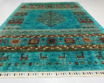 5x7 Mamluk Rug, bohemian rug, persian rug, small rug, rugs for living room, fringe rug, deco-handmade, vintage flower shape rug, aztec rug