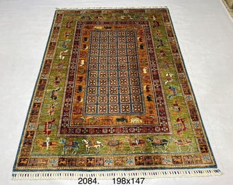 5x7 Mamluk Rug, bohemian rug, persian rug, small rug, rugs for living room, fringe rug, deco-handmade, vintage flower shape rug, aztec rug
