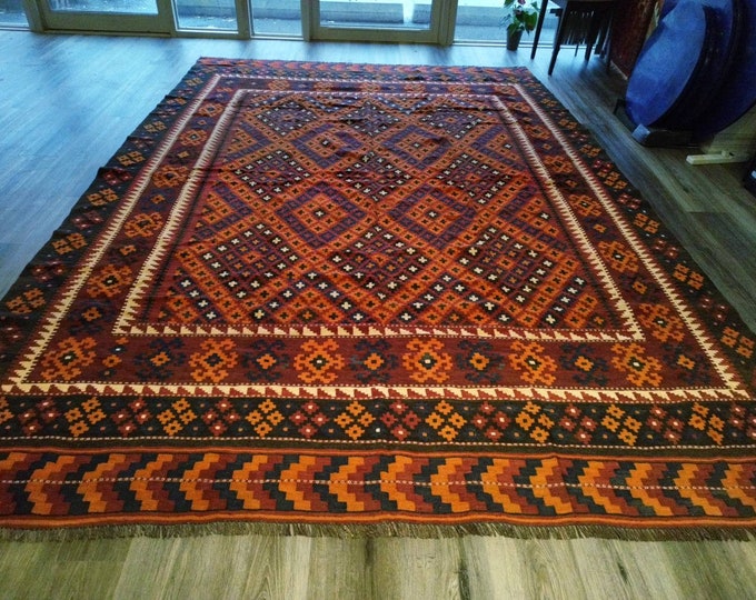 7'54x10'93 Ft Soft Well-made Afghan Maimana Rug Kitchen Office, Carpet Flat Woven Kilim Rug Handwoven Flat woven Kilim Rug, Afghan Kilim rug