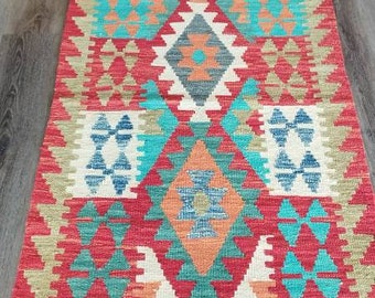 Runner Afghan woolen kilim, Kilimrug, Geometric rug, bedroom rug, Hallway runner, Rug Runner, Colorful runner Kilim, Persian kilim Runner