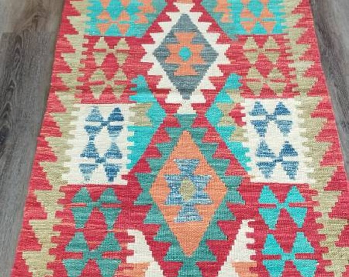 Runner Afghan woolen kilim, Kilimrug, Geometric rug, bedroom rug, Hallway runner, Rug Runner, Colorful runner Kilim, Persian kilim Runner