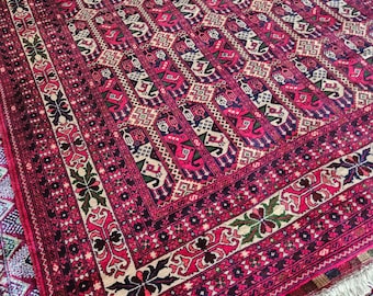 5 x 7 ft handmade afghan rug, persian rug, turkmen rug, bukhara rug, wool rug, antique rug, area rug, oriental rug, turkish rug, turkoman rug