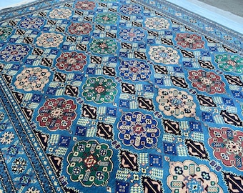 Soft Rug 359 x 257 cm | Afghan Merinos Area Rug, Blue Medallion