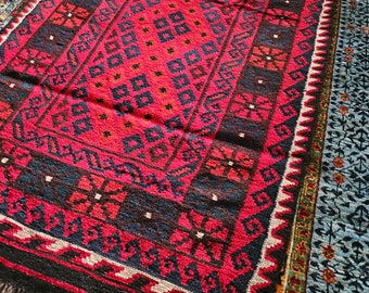 3x7 Afghan Kilim rug, punch needle rug, kitchen rug, leather bags, office rug, moss rug, Turkish rug, bokhara rug, sumak rug