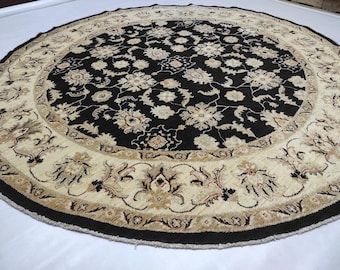 8 Feet Handmade Circle Shaped Afghan Rug, inspired by Persian designed, Very High Quality of Chobi Wool, Perfect Rug for a Living Room