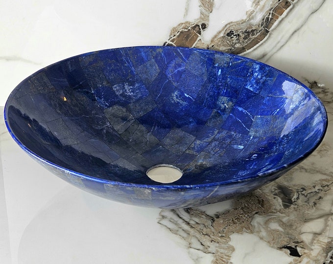 Lapis Lazuli Stone Sink Round Random Work Elegant Design Kitchen Vessel for Restaurant, Stone Sink Bathroom sink, Natural Stone Lapis Sink
