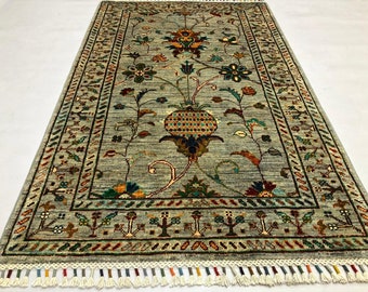 5x3 Feet Top Quality Mamluk Handmade Afghan Rug, Persian Designed from Tribal Ghazni | Living room Carpet, Beige Colored