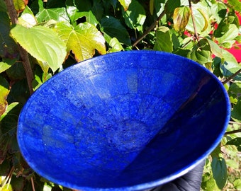20 Cm Hand Crafted Lapis Lazuli Bowl Ovel Shape Stunning Royal Blue Color Handmade bowl from Badakhshsan Afghanistan