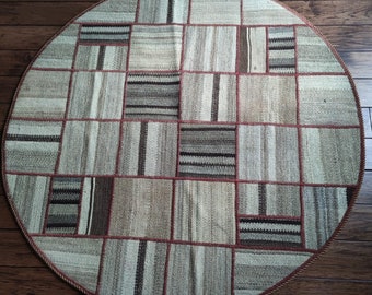 47 inch circle handmade rug, small rug, turkish kilim rug, area rug, afghan rug, turkish rug, entrance rug, woven rug, abstract rug, doormat