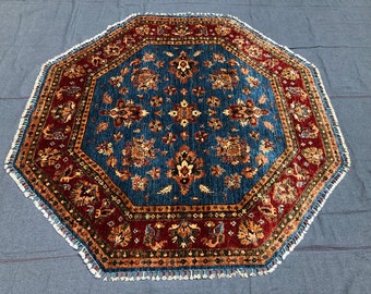 6 feet Diameter Afghan Chobi Rug, Circle Circular Round rug, Handcrafted textiles, Wedding decor, White rug, Natura gerta, Wool and silk