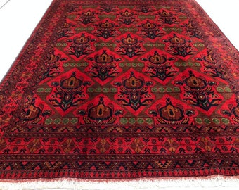 6x8 Feet Handamde Afghan rug Persian Styled Red Carpet, Khal Mohammadi Designed