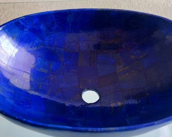 Lapis Lazuli Stone Sink Random Work Elegant Design Kitchen Vessel for Restaurant and Bar from Afghanistan, Blue Stone Sink. Bathroom sink