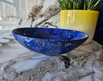 20 Cm Hand Crafted Lapis Lazuli Bowl Ovel Shape Stunning Royal Blue Color Handmade bowl from Badakhshsan Afghanistan