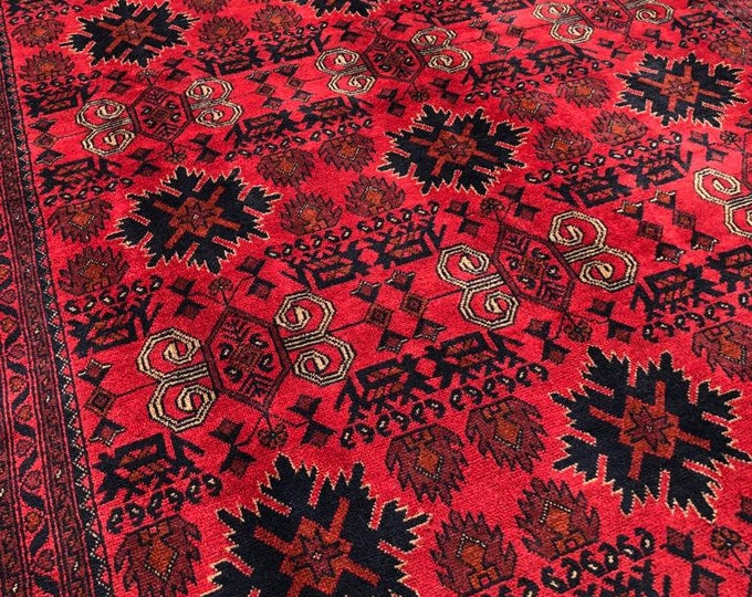 7x10 Afghan Khal Mohammadi Rug, scandinavian decor, faded rug, afghan rugs, bokhara rug, area rugs, small rug, washable rugs, bathroom rug