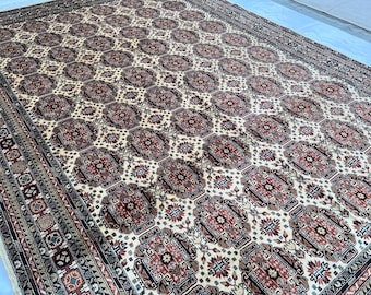 Antique Wool Rug 350 x 250 cm | Afghanistan Volayati Medallion Area Rug, Cream Red Navy