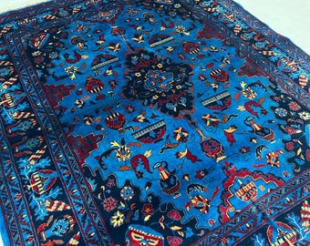Best Wool Rugs 200 x 158 cm | Afghan Volayati Blue Medallion Area Rug
