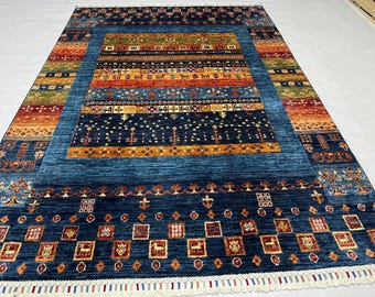 5x7 Mamluk Rug, bohemian rug, persian rug, small rug, rugs for living room, fringe rug, deco-handmade, vintage flower shape rug, aztec rug