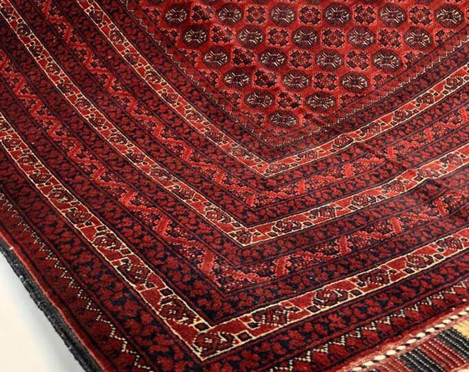 2x3 m Vintage famous Khwaja Roshnae Afghan Handmade rug with wool on a wool foundation in good condition.