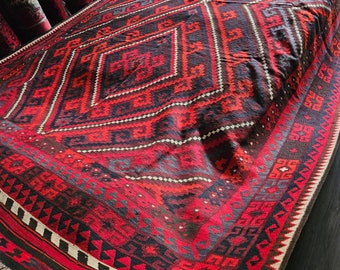 8X14 kilim rug, Red Handmade kilimrug rug, sheepskin rug, persian rug, hand made rug, afghan killing, flat voven rug Geometric Afghan kilim