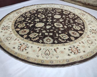 8.7 Feet Handmade Circle Shaped Afghan Rug, inspired by Persian designed, Very High Quality of Chobi Wool, Perfect Rug for a Living Room