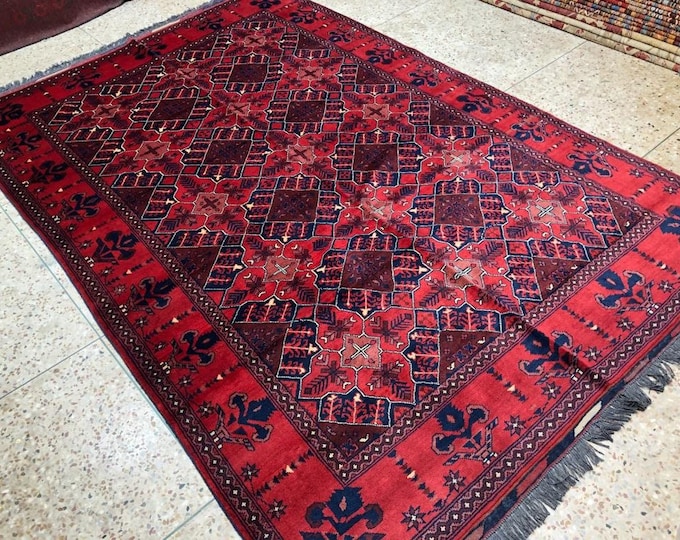 Afghan turkmen tribal kondozi area rug, handmade pattern area rug, turkoman oriental rug, decor, gift for her, gift for him, gift for mom