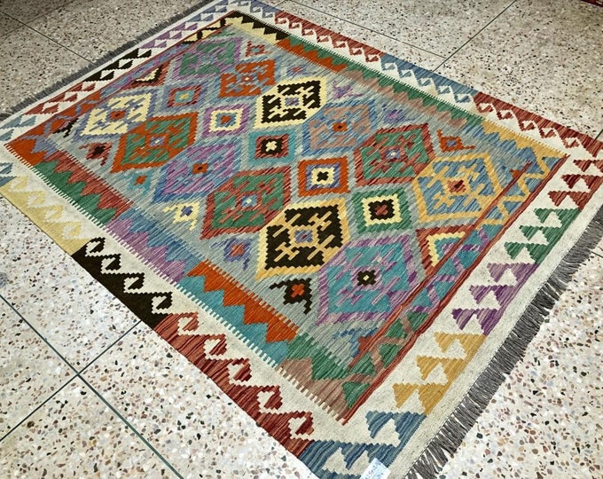 5x7 Afghan Kilim, homemade christmas gifts, home depot area rugs, hooked rugs large, large floor rugs, sheepskin rug, wool rug, faded rug