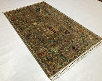 5'4x3'3 Mamluk Afghan Rug Handmade Rug | Eclectic floor textiles, medallion rug, Oriental rug, wall hanging, Bokhara rug, Southwestern rug