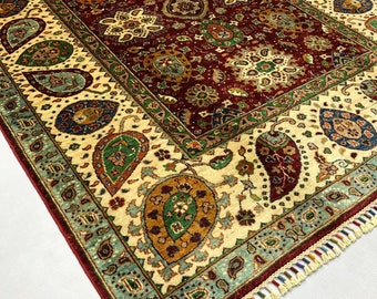 5x7 Feet Top Quality Mamluk Handmade Afghan Rug, Persian Designed from Tribal Ghazni | Living room Carpet, Neon Colored