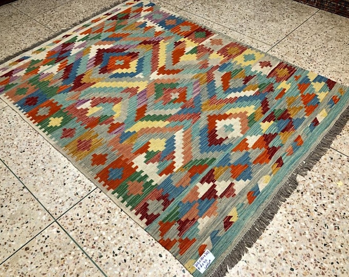 Gorgeous kilim ourain carpet, checkered moroccan rug, handmade wool rug, afghan handmade rug, berber solid white rug, moroccan berber rug