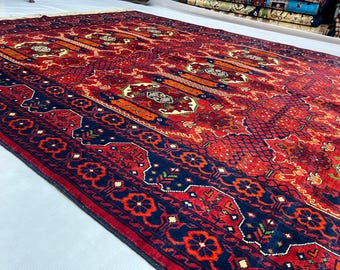 Best Wool Rugs 308 x 201 cm | Afghan Volayati Area Rug, Red Navy Medallion